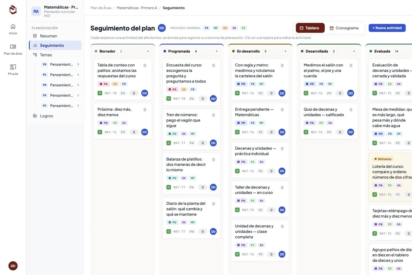 Prepare actividades antes de publicarlas y consulte su estado. Identifique las entregas recibidas y el trabajo que sigue pendiente.